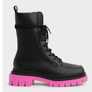 Charles and Keith Iggy Pink Sole Combat Boots Size 39